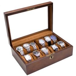 Vintage-Brown-Finish-Wood-Glass-Top-Watch-Case-w-High-Clearance-Holds-10-watches-P13973992